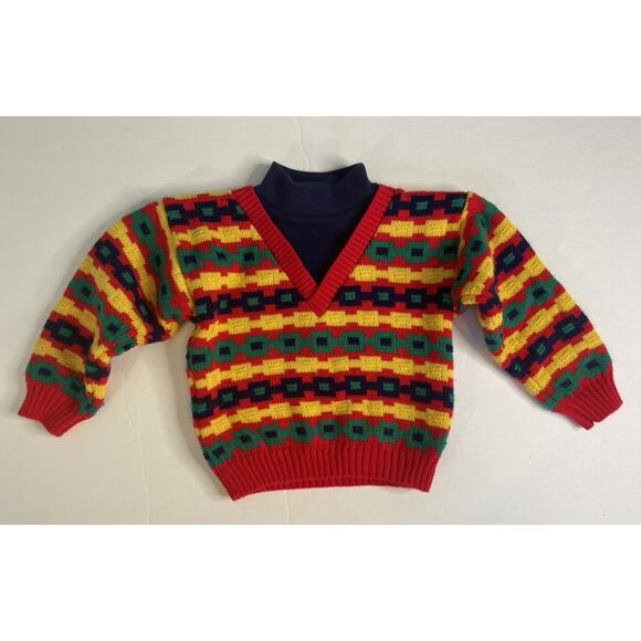 Vintage Turtleneck Grandpa Geometric Pullover Acrylic Sweater Size 24M - Picture 5 of 9
